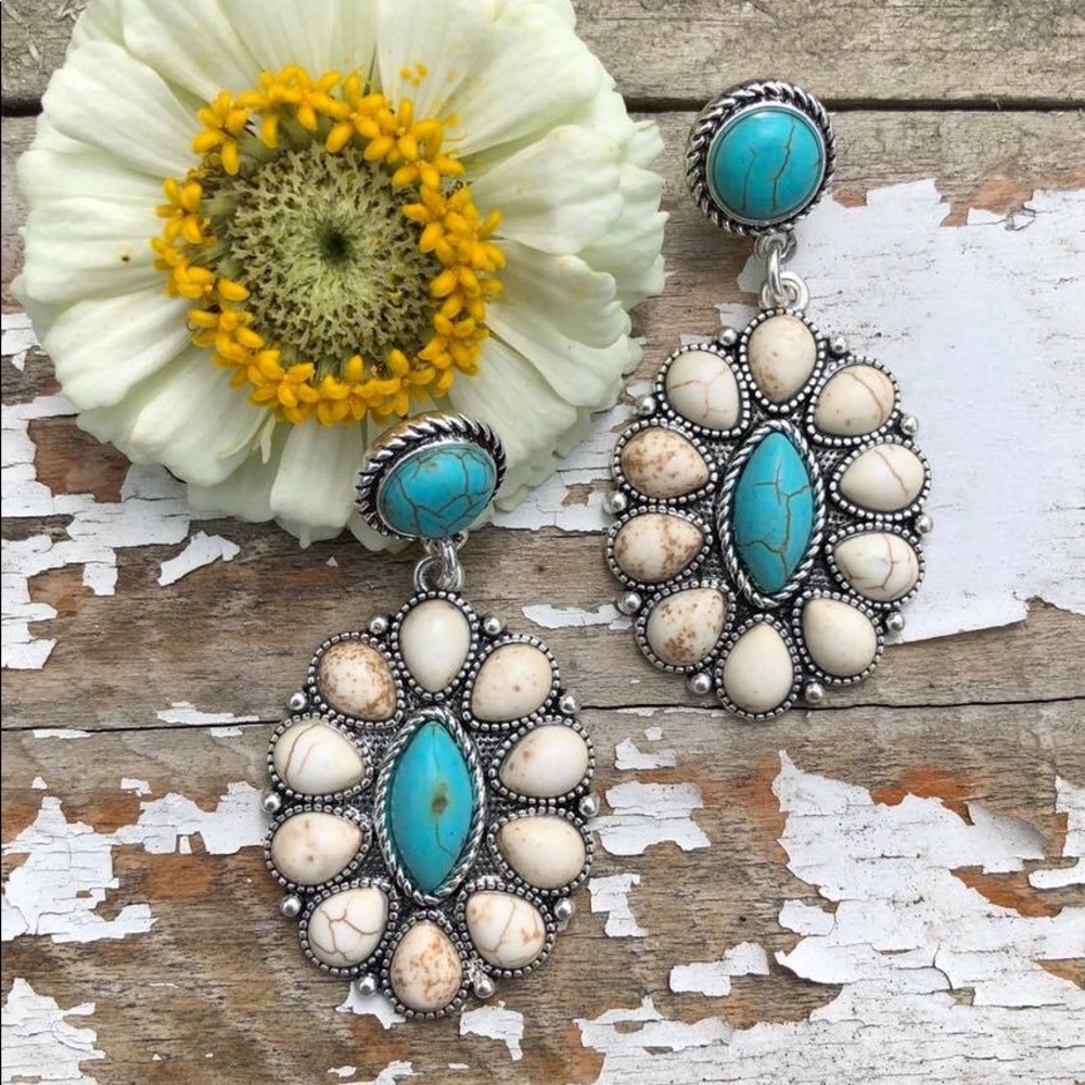 Western Turquoise and White Stone Post Earrings
